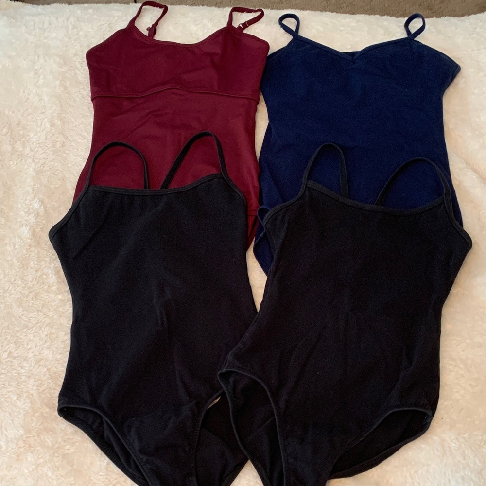 Set of Four Leotards in Red, Navy, and Black